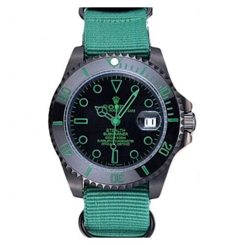 Rolex Stealth Submariner Green Nylon Strap 622009 Mens 40MM